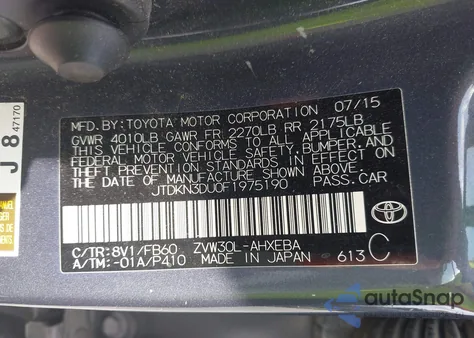 2015 Toyota Prius Two z USA, uszkodzony, nr VIN JTDKN3DU0F1975190